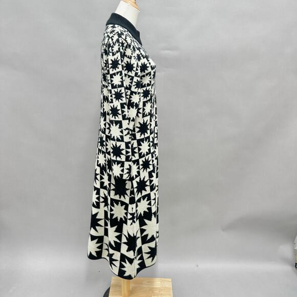 Farm Rio Black & White Starburst Mock-Neck A-Line Midi Sweater Dress Size Large - Picture 5 of 16